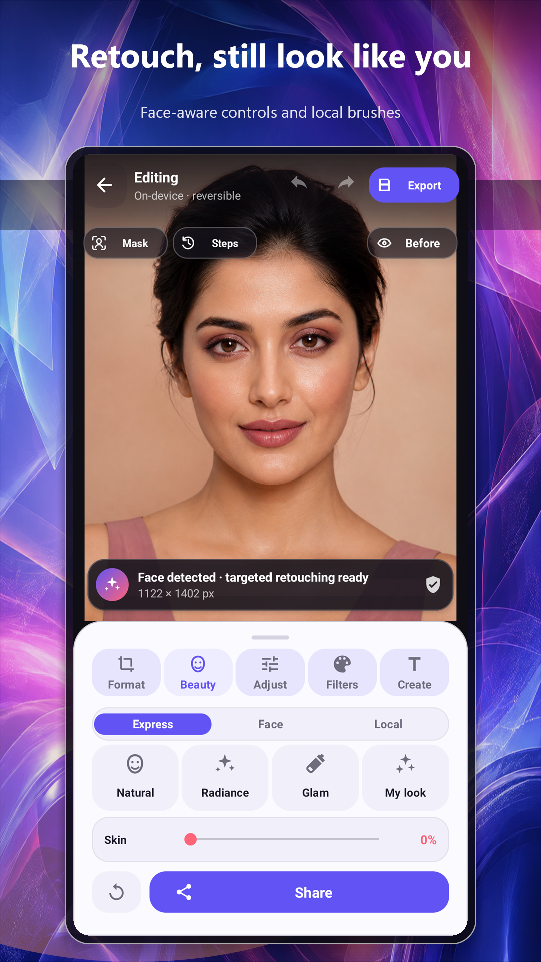 LumaEdit portrait retouch screen