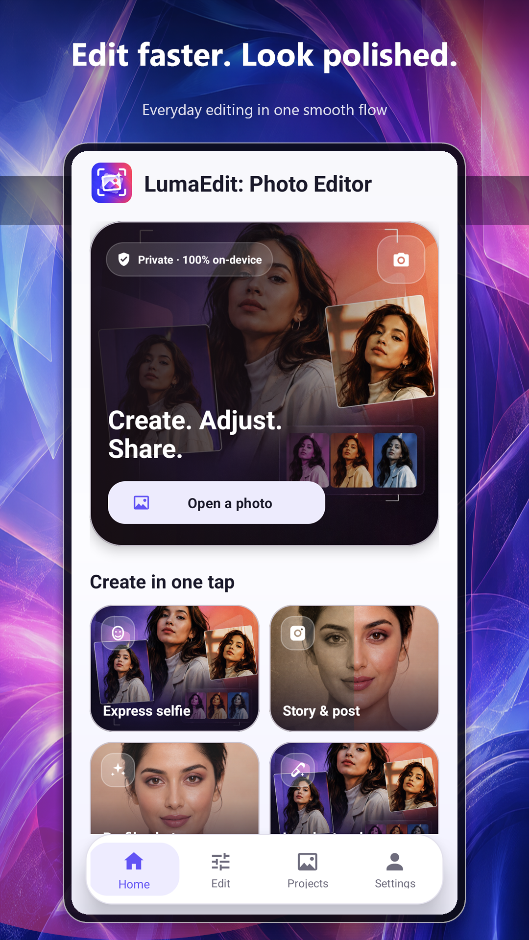 LumaEdit home screen